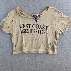 Black Moon Crop Top Womens Small Tan West Coast Does It Better Distressed Grunge